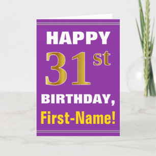 Fet, Lila, Faux Guld 31a Birday w/ Namn Card Kort