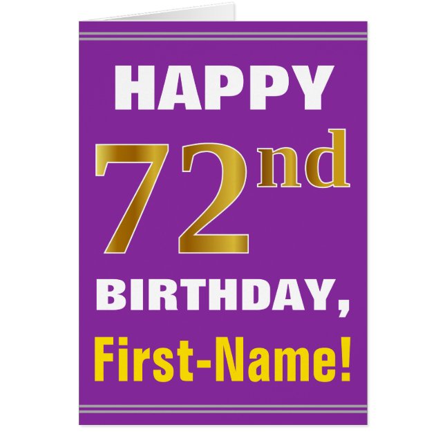 Fet, Lila, Faux Guld 72:a födelsedagen med Namn-ko Hälsningskort (Framsidan)