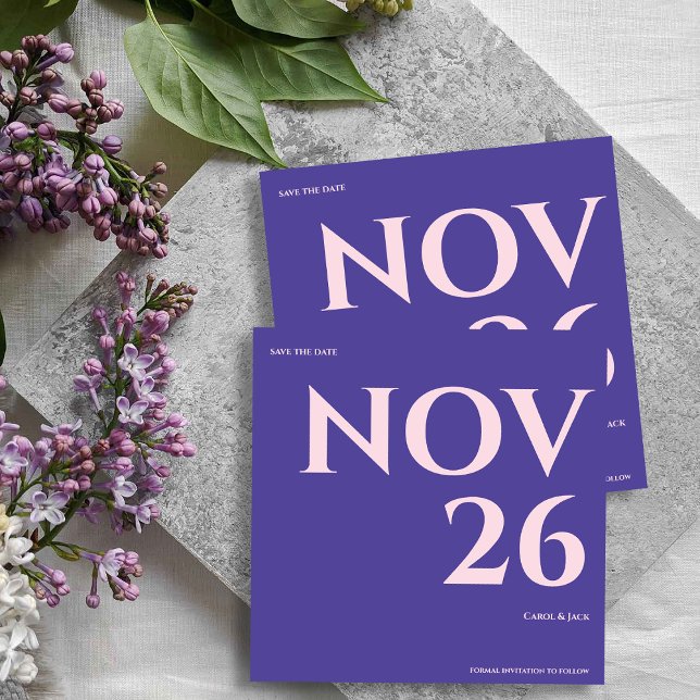 Fet Lila  minimalistisk Bröllop spara datum Meddelande (Bold Purple Blush Minimalist Wedding Save the Date Announcement)