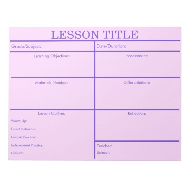 Fet Lila Retro Lesson Planner för lärare Anteckningsblock (Framsida)