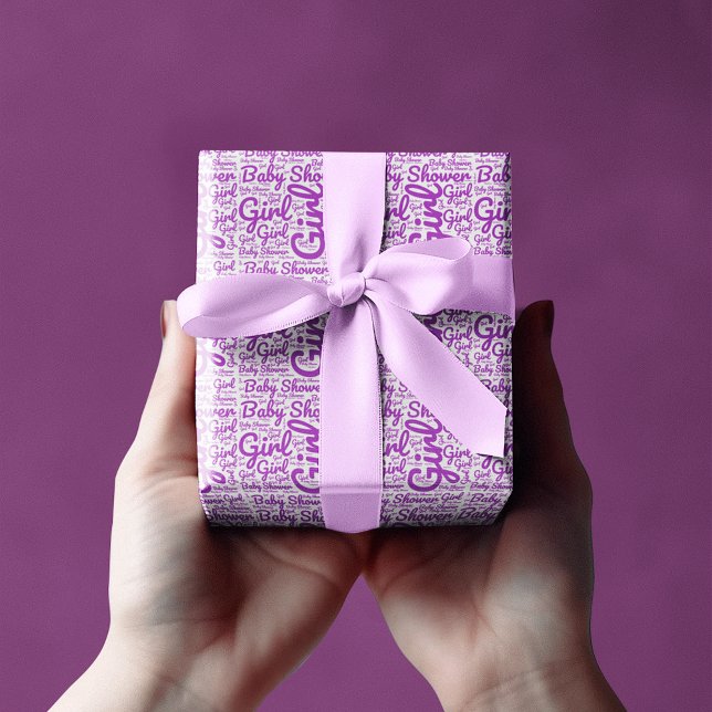 Fet Lila Script Typography Girl Baby Shower Presentpapper (Skapare uppladdad)