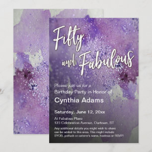 Fet Lila Watercolor Glitter 50 och Fabulous Inbjudningar