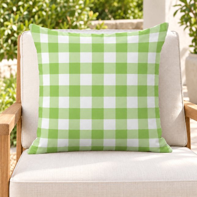 Fet limegrön vit Gingham Plaid-ruta Kudde (Skapare uppladdad)