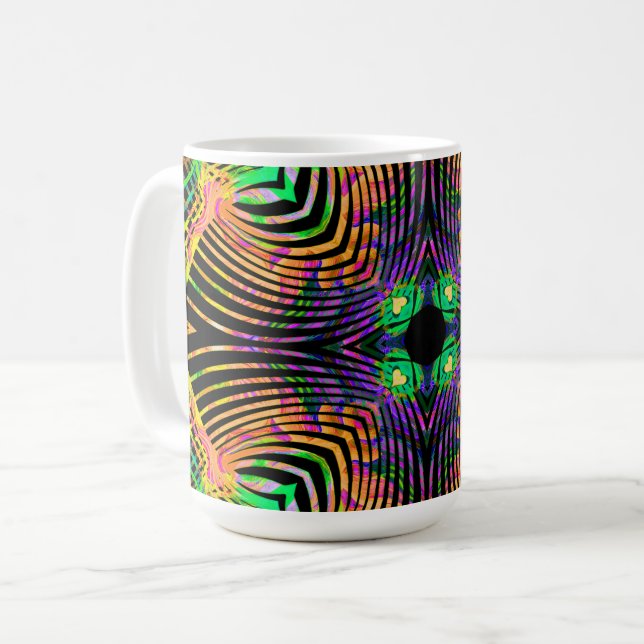 Fet linje Mandala Orange,Grön Kaffemugg (Framsida vänster)