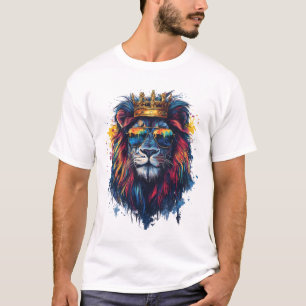 Fet Lionhuvud med Solglasögon och Krona T Shirt