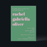 Fet Ljus Modern Rosa Grön Enkel Bat Mitzvah Inbjudningar<br><div class="desc">Bold Bright Modern Rosa Grönt Enkel Bat mitzvah inbjudan</div>