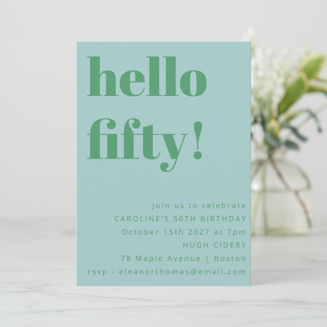 Fet ljusblå söt enkel modern 50-årsdag inbjudningar (Stående Fram)