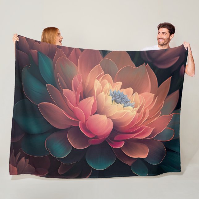 Fet med målade uppåtriktade blommor fleecefilt (På plats)