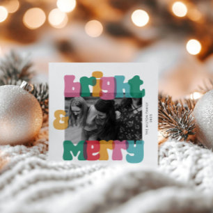 Fet Merry Bright Helgdag Ett fotokort Julkort