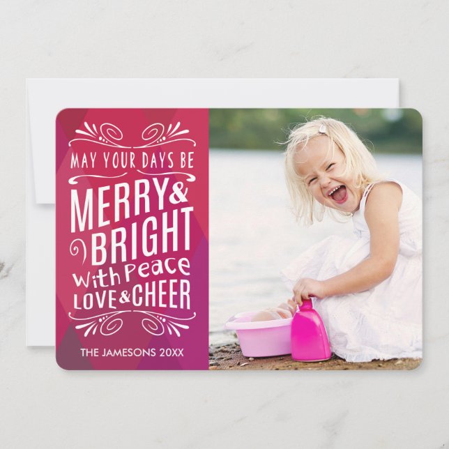 Fet Merry och Bright Geometric Photo Julkort (Framsida)