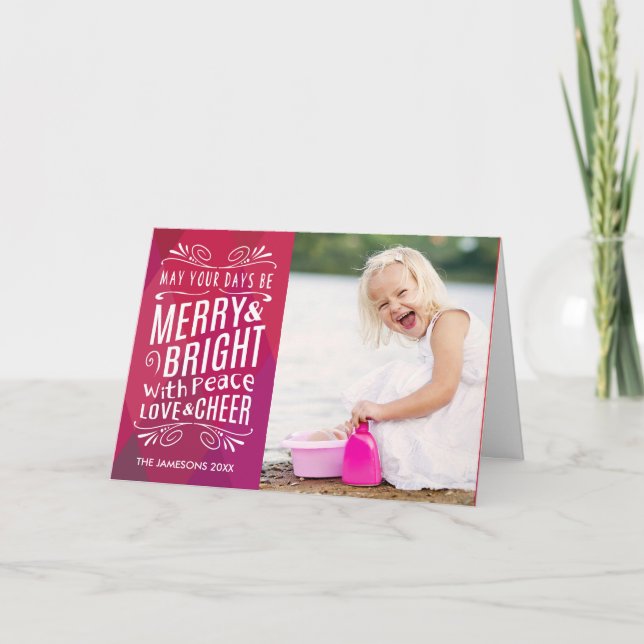 Fet Merry och Bright Helgdag Photo Greeting Card Helgkort (Framsida)