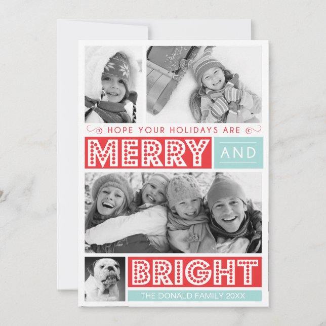 Fet Merry och Bright Photo Card Julkort (Framsida)