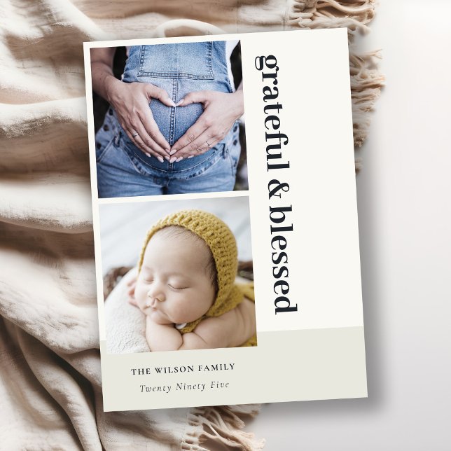 Fet Minimal 2 Foto Svart Tacksam & Salig Julkort (Skapare uppladdad)