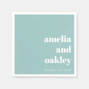Fet minimalistisk Aqua Blue Retro Personligt bröll Pappersservett