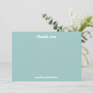Fet minimalistisk Aqua Blue Retro Personligt bröll Tack Kort