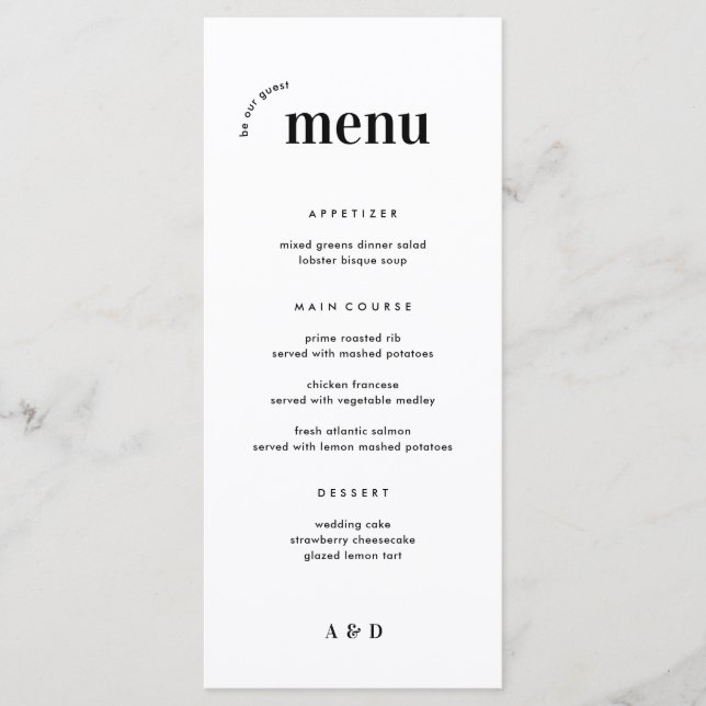 Fet minimalistisk meny Bröllop & Pub Menu (Framsida)