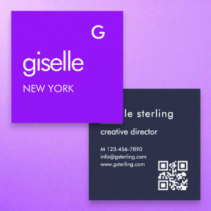 Fet minimalistisk modern lila blå QR-kod Fyrkantigt Visitkort