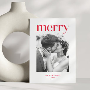 Fet minimalistisk röd glad jul bröllopsfoto julkort
