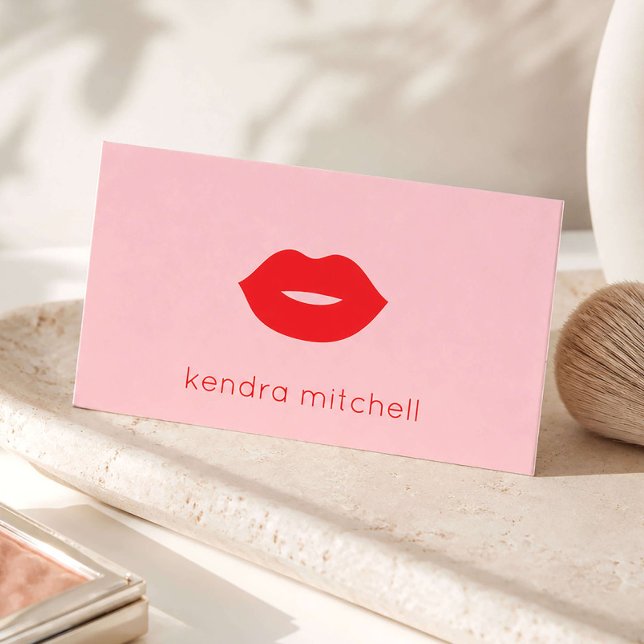 Fet minimalistisk röd läppslogga Makeup Artist Ros Visitkort (Skapare uppladdad)