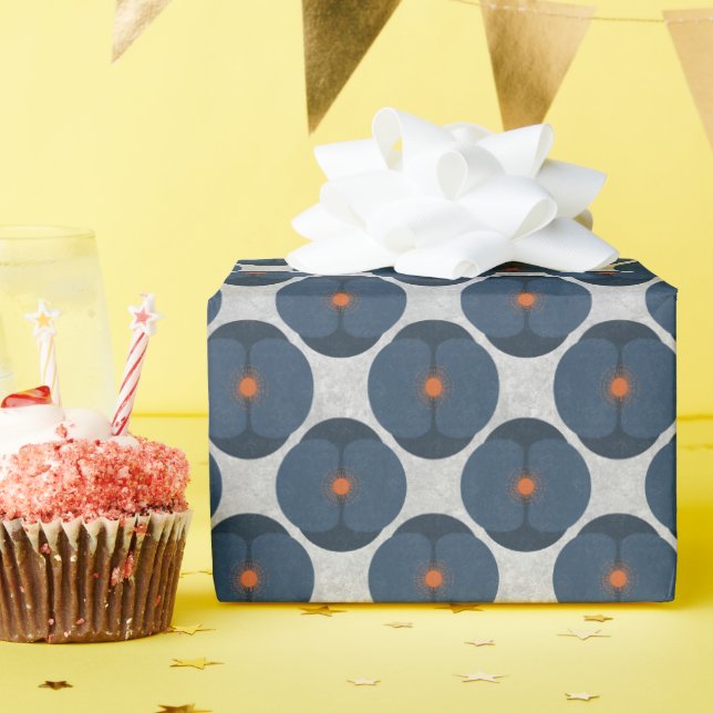 Fet, minimalistisk vallmo Texturerad Blommigt blå Presentpapper (Födelsedagsfest)