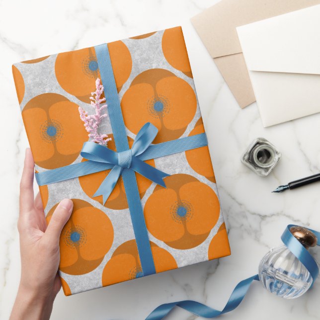 Fet, minimalistisk vallmo Texturerad Blommigt Oran Presentpapper (Gifting)