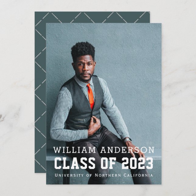 Fet, minimalistiskt foturblått Virtuella Studenten Inbjudningar (Fram/baksida)