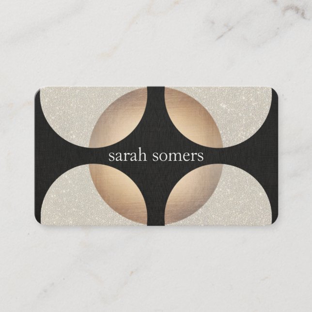 Fet Mod Faux Gold Foil och Glitter Black Retro Visitkort (Framsida)