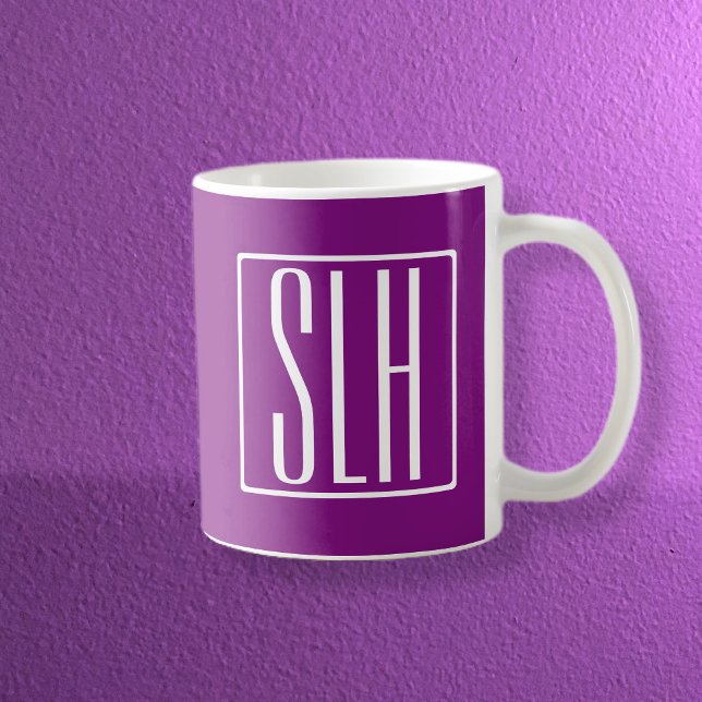 Fet Modern 3 Initialer Monogram | Vit & Lila Kaffemugg (Skapare uppladdad)