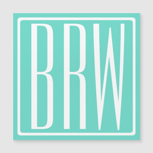Fet Modern 3 Initialer Monogram | Vit På Aqua (Framsida)