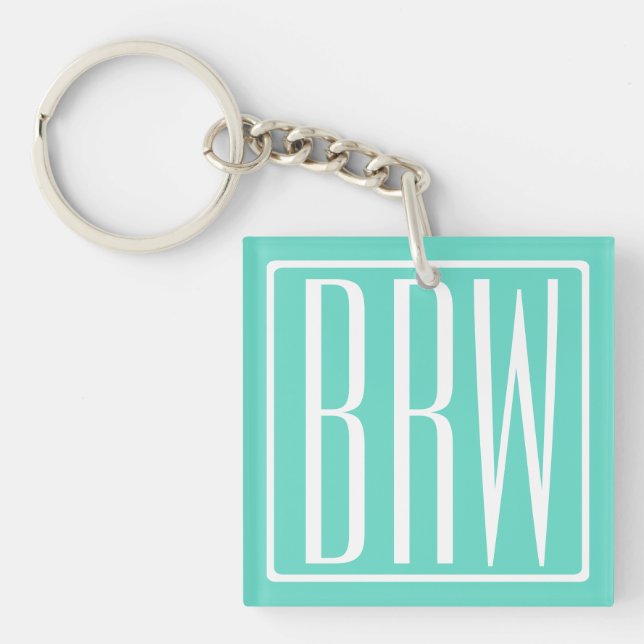 Fet Modern 3 Initialer Monogram | Vit På Aqua (Framsidan)