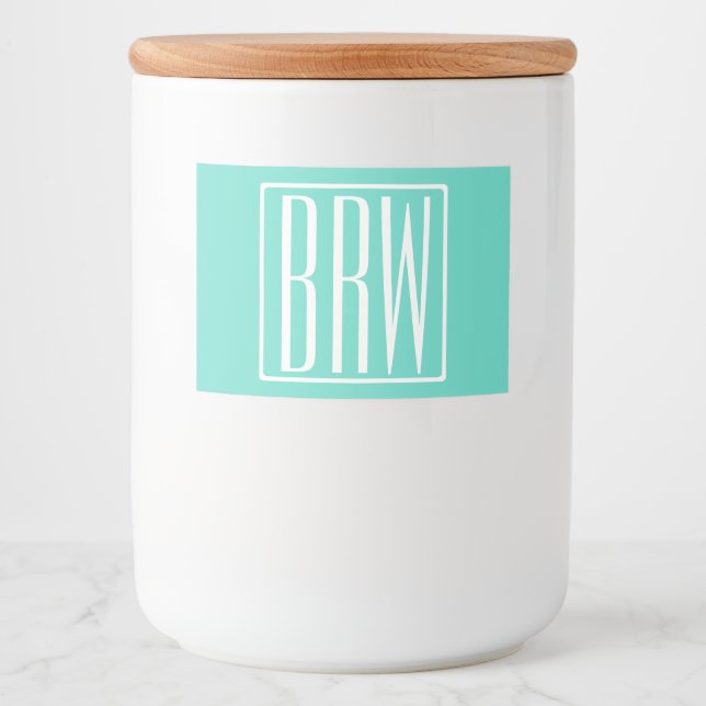 Fet Modern 3 Initialer Monogram | Vit På Aqua Mat Etiketter (Framsida)