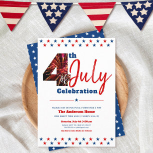 Fet Modern 4 juli Fireworks USA Patriotic Inbjudningar