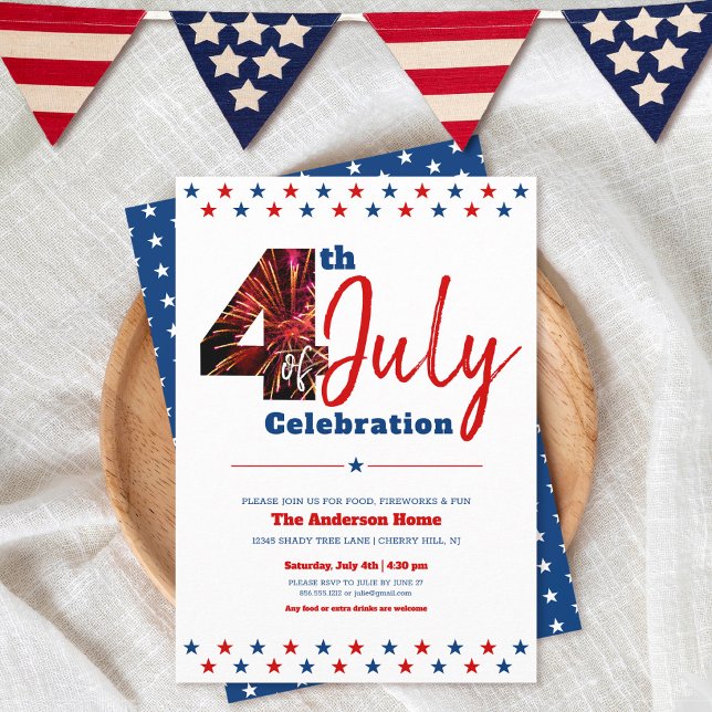 Fet Modern 4 juli Fireworks USA Patriotic Inbjudningar (Skapare uppladdad)