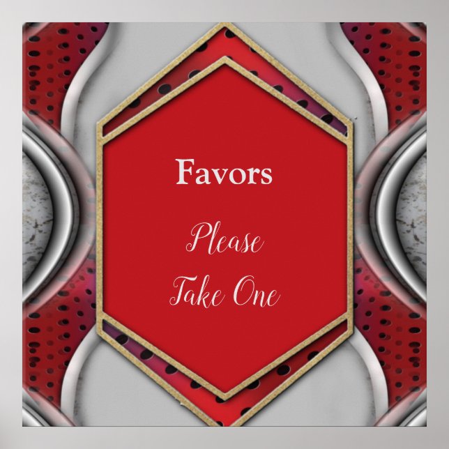 Fet Modern Metallisk 3D Red Grått Struktur-utseend Poster (Framsidan)