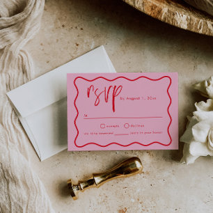 Fet modern rosa och röd Squiggle-ram RSVP-kort Tilläggskort