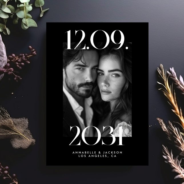 Fet Modern Stor Bröllopsdatum Svart Foto QR-kod Spara Datumet (Skapare uppladdad)