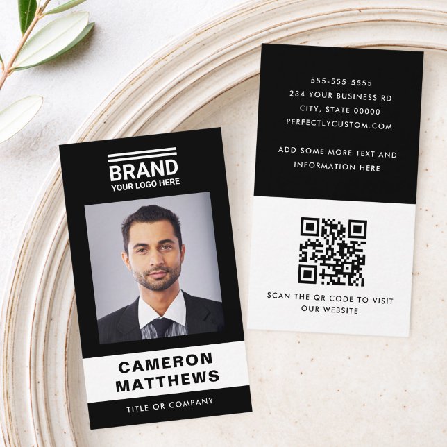 Fet modern svart-vit fotologo QR-kod Visitkort (Bold modern black and white photo logo QR code Business Card)
