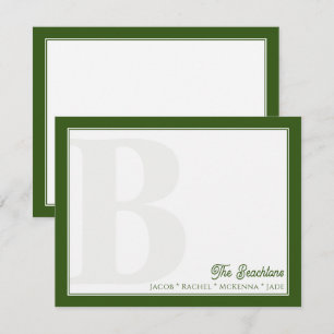 Fet Monogram Forest Grönt Family Stationery Anteckningskort
