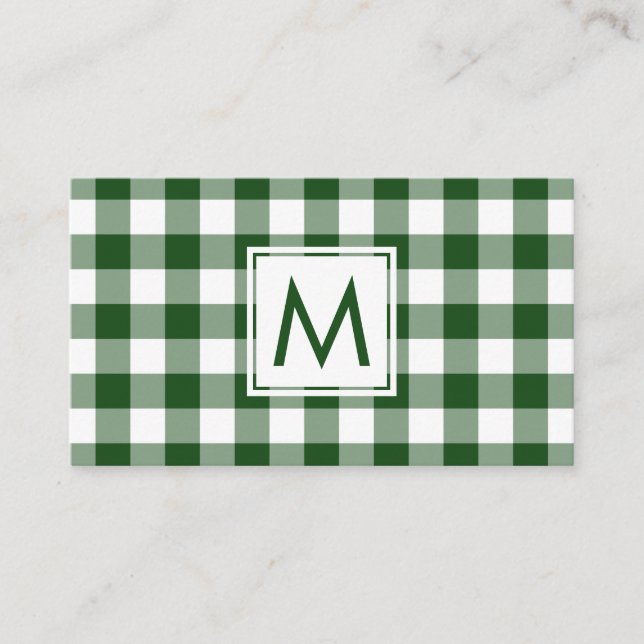 Fet Monogram Grönt Vit Buffalo Play Mönster Visitkort (Framsida)
