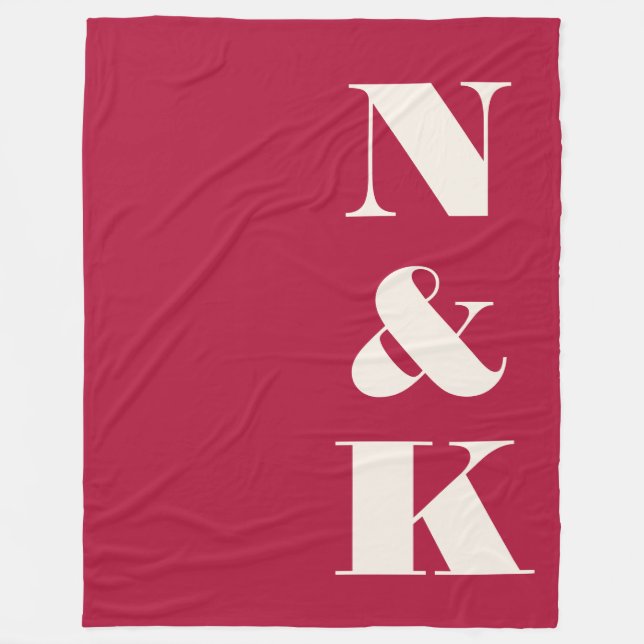 Fet monogram initialer julröd nygift fleecefilt (Framsidan)