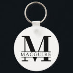 Fet Monogram med Namn | Vit Nyckelring<br><div class="desc">En unik men minimal nyckelkedja med monogram-knappar med ditt unika monogram brev och namn.</div>
