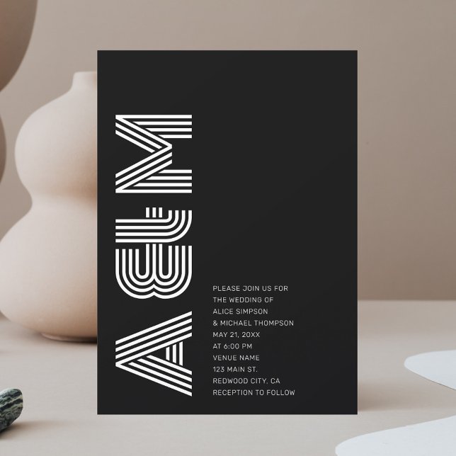 Fet Monogram, minimalistisk svart Inbjudningar (Skapare uppladdad)