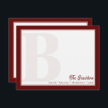 Fet Monogram Mörk Red Family Stationery Anteckningskort<br><div class="desc">Den här designen har ett fet, falskt monogram i bakgrunden och utrymmet för en namn/text på grund. Klicka på knappen Anpassa om du vill justera inslagen och/eller ändra texten ytterligare! Det finns variationer i denna utformning, ytterligare färg och samordnade produkter i vår butik, zazzle.com/store/doodlelulu. Kontakta oss om du behöver den...</div>