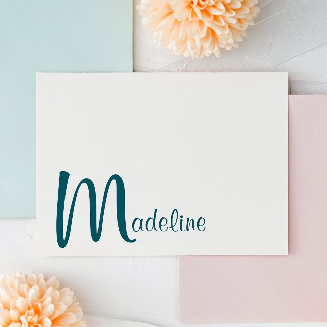 Fet monogram namnskript Mörk teal brevkort Anteckningskort (Skapare uppladdad)