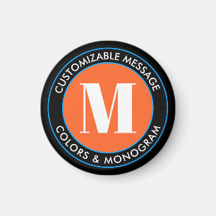 Fet Monogram och text Svartvit Orange och blå Magnet