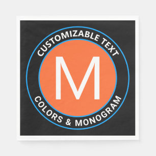 Fet Monogram och text   Svartvit Orange och blå Pappersservett