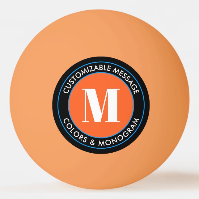 Fet Monogram och text | Svartvit Orange och blå Pingisboll (Framsidan)
