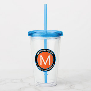 Fet Monogram och text Svartvit Orange och blå Take Away Mugg