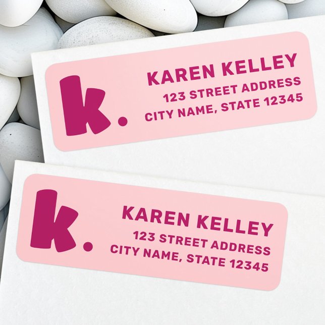 Fet monogram rosa burgundisk returadress returadress etikett (Bold monogram pink burgundy return address label)