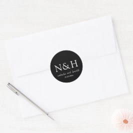 Fet Monogram Svart Modern Bröllop Runt Klistermärke